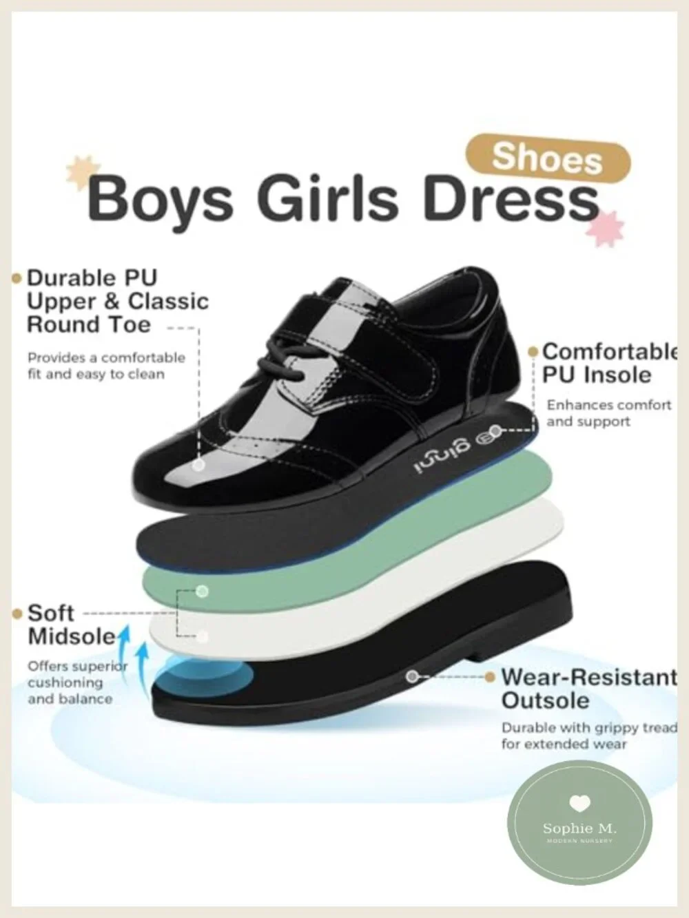 Toddler Boy Girl Dress Shoes Comfortable Wide Toe Oxfords PU Leather